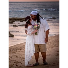 3/4 Sleeves Lace High-Low Off Shoulder Bridesmaid Dress, Cocktail Party Dress for Church Wedding Guest Formal Party