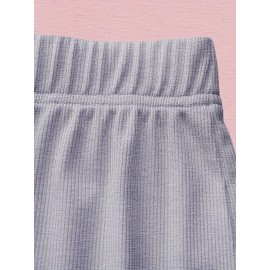 Sold Ribbed Elastic Waist Shorts, Casual Basic Shorts For Summer & Spring, Women's Clothing