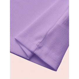 Sold Ribbed Elastic Waist Shorts, Casual Basic Shorts For Summer & Spring, Women's Clothing