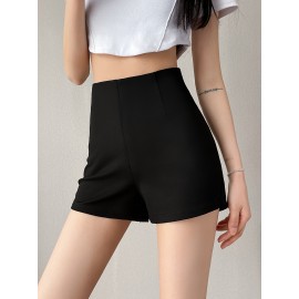 Solid Color Slim Shorts, Casual High Waist Shorts For Spring & Summer, Women's Clothing