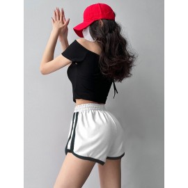 Women's Breathable White Casual Athletic Shorts - Loose Fit, Drawstring Waist, Perfect for Running & Fitness