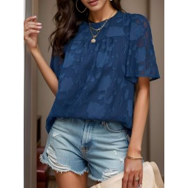 Womens 3/4 Bell Sleeve Blouse Summer Crewneck Lace Tops Floral Shirts