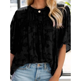 Womens 3/4 Bell Sleeve Blouse Summer Crewneck Lace Tops Floral Shirts