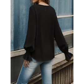 TooluckWomens Casual Tops Blouses Long Sleeve Ruffle Sleeve Loose Shirts