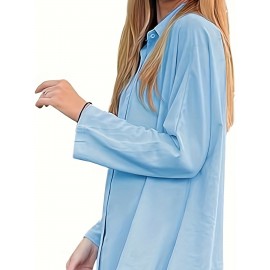 Women's Oversized T-Shirt Button-Up Long Sleeve Shirt V-Neck Loose Flowy Shirt